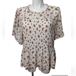 Torrid Size 4 Chiffon Ruffle Mock Neck Smocked Crop Top Rose Floral